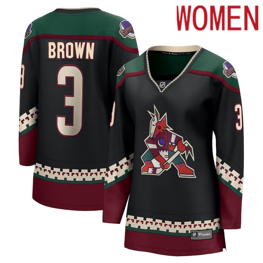 Women Arizona Coyotes 3 Josh Brown Fanatics Branded Black Home Breakaway Player NHL Jersey